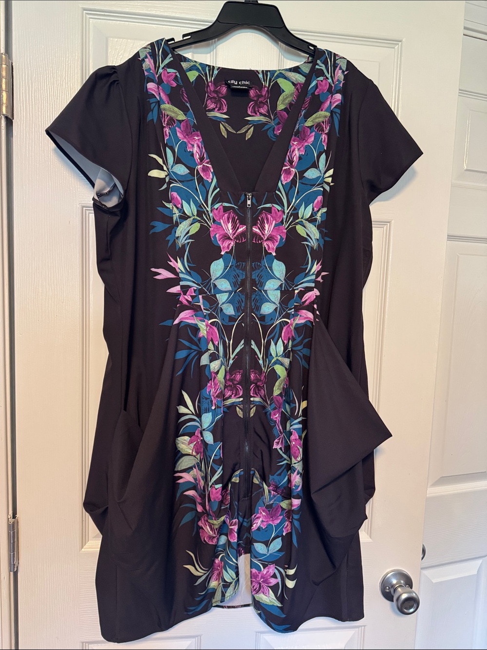 City Chic Black Dress with Pink & Teal Floral Print
